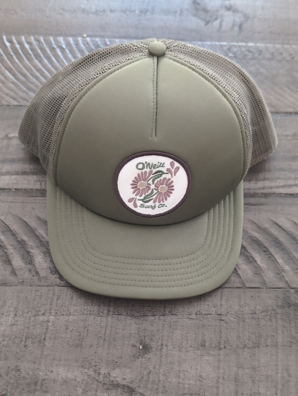 O'Neill Olive Green Trucker Cap with Floral Patch